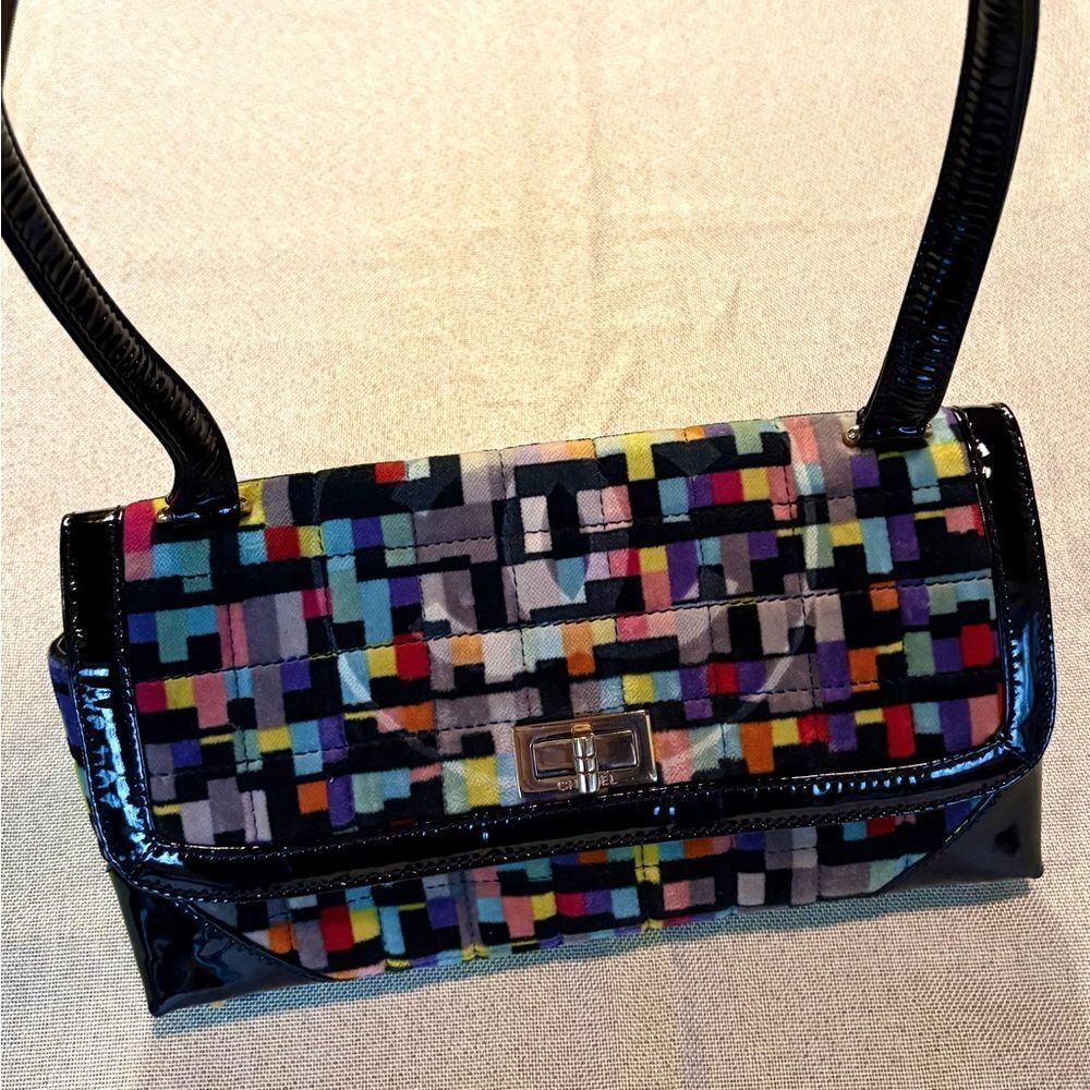 CHANEL Multicolor Mademoiselle Velvet Shoulder Bag, Patent Trim & CC Turn-Lock - Picture 12 of 16